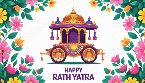 creative  illustration of Rath Yatra for Lord  Jagannath indian festival Holiday  concept background celebrated in Odisha,  vector banner poster greeting card