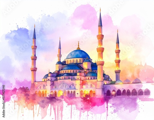 blue mosque on the white background 