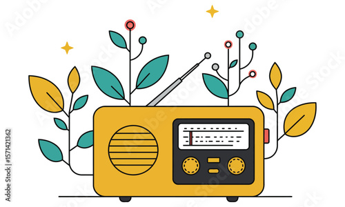 Retro Radio Vector Illustration with Vintage Audio Style on White Background