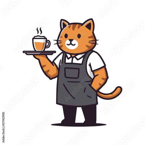 A Cat Barista Mascot, Cute Vector Mascot, 100% Editable.