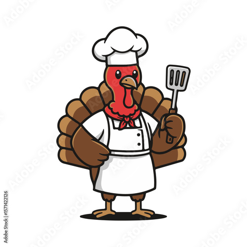 A Chef Chicken Mascot Wearing A Chef Outift, 100% Editable Vector.