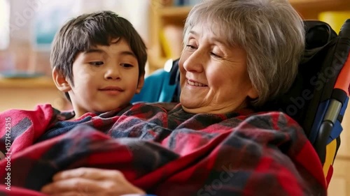 Grandmother and Grandchild Spending Time Together, Family Bonding in Care Home, Senior Woman with Young Boy
