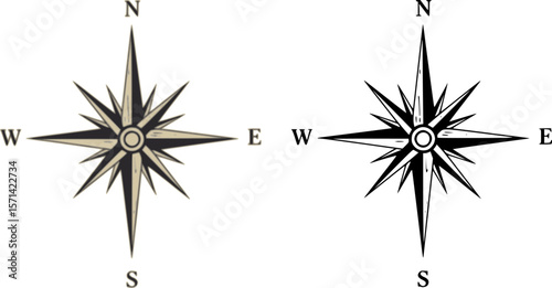 Wind rose. Map directions vintage compass. Ancient marine wind measure vector icons isolated. Isolated old sea or ocean navigation compass for ocean or marine retro cartography, boat or ship