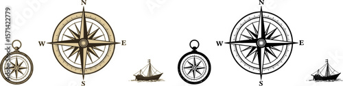 Wind rose. Map directions vintage compass. Ancient marine wind measure vector icons isolated. Isolated old sea or ocean navigation compass for ocean or marine retro cartography, boat or ship