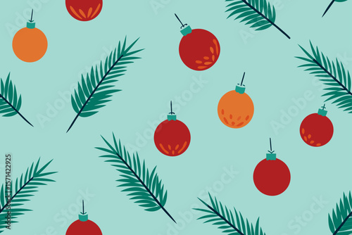 Fir Twigs And Baubles Seamless Pattern With Shadows