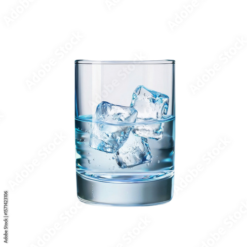 Refreshing glass of water with ice cubes