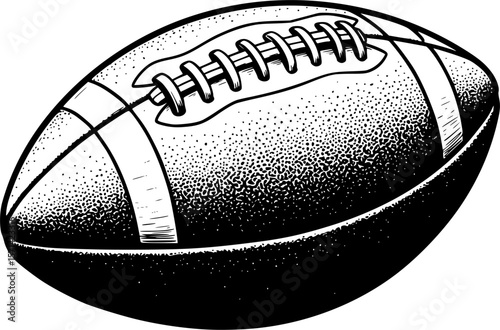 Black and white sketch of an american football ball with texture details. Vector illustration
