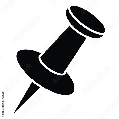 Black and White Simple Push Pin Icon Illustration Office Supply Stationery Item thumbtack