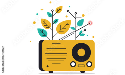 Retro Music Background with Vintage Radio and Music Notes