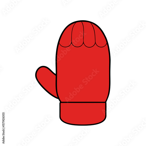 A knitted red mitten on white background