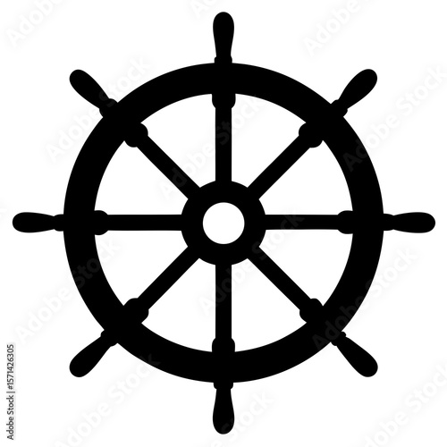 Vector Silhouette of a sea navigation wheel, traditional ship's helm