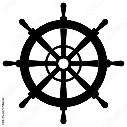 Vector Silhouette of a sea navigation wheel, traditional ship's helm