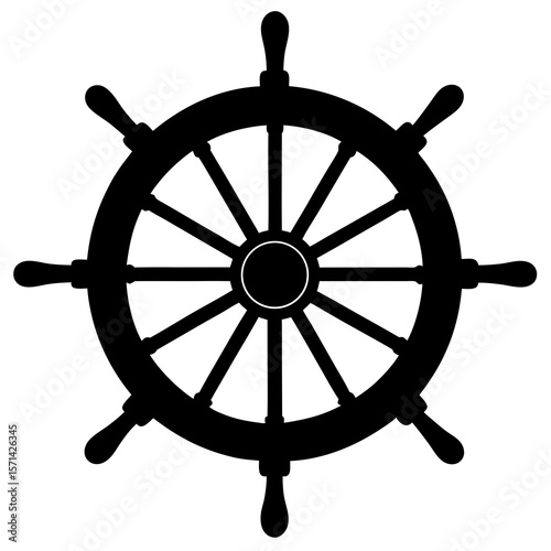 Vector Silhouette of a sea navigation wheel, traditional ship's helm