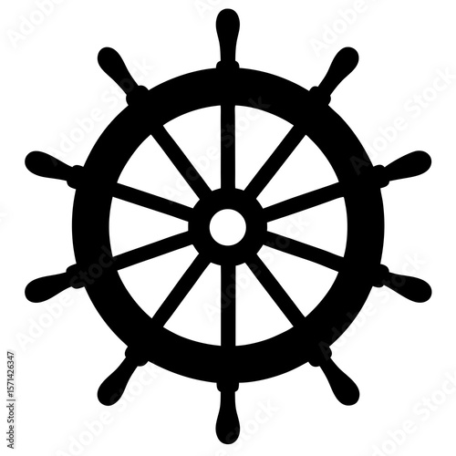 Vector Silhouette of a sea navigation wheel, traditional ship's helm