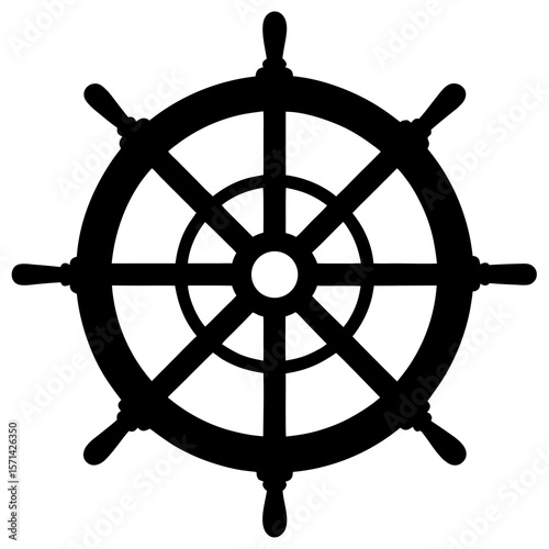 Vector Silhouette of a sea navigation wheel, traditional ship's helm