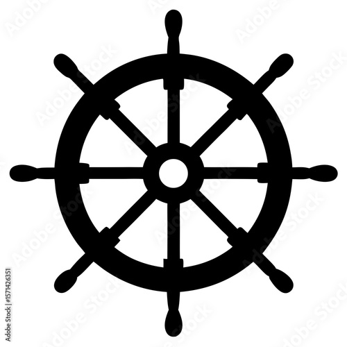 Vector Silhouette of a sea navigation wheel, traditional ship's helm