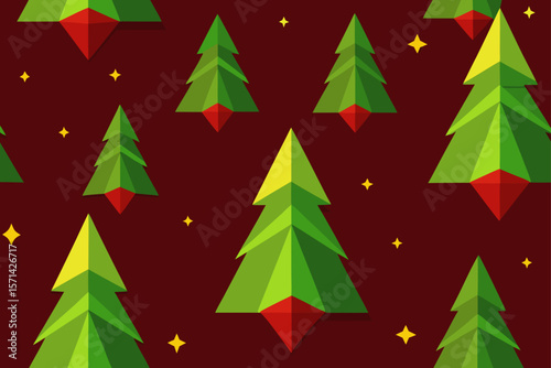 Glowing Origami Style Christmas Trees On Soft Velvet
