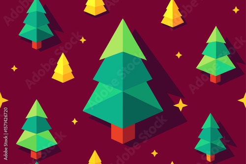 Glowing Origami Style Christmas Trees On Soft Velvet