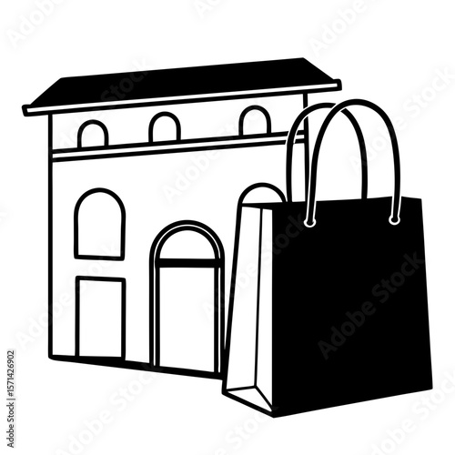 Shopping bag in front of a building silhouette