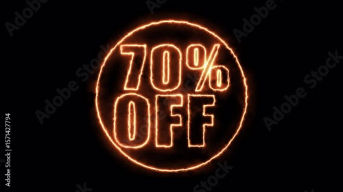 70% Off Fiery Text Animation with Alpha Channel, Sale and Discount Graphic