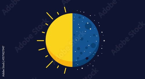 Half sun and half moon illustration representing equinox day  