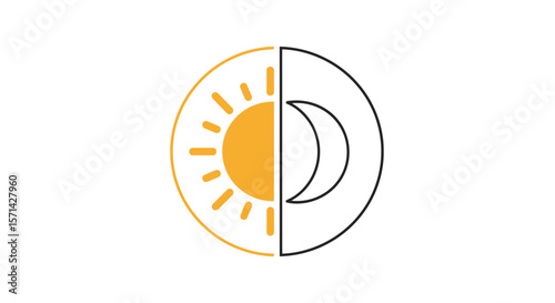 Half sun and half moon icon representing Autumn equinox day  