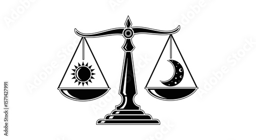 Scales representing day and night for the concept of equinox day  