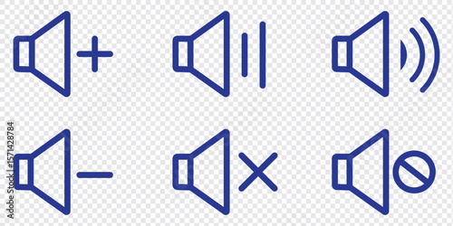 Speaker Set Icon. Sound Icon. volume icon vector illustration. Speaker volume icons with sound waves. Volume up, down, and mute collection. 