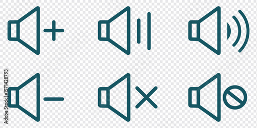 Speaker Set Icon. Sound Icon. volume icon vector illustration. Speaker volume icons with sound waves. Volume up, down, and mute collection. 
