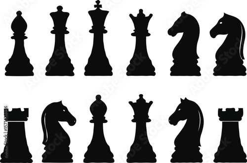Classic Chess Pieces Silhouette Set for Game Design and Strategy Illustrations