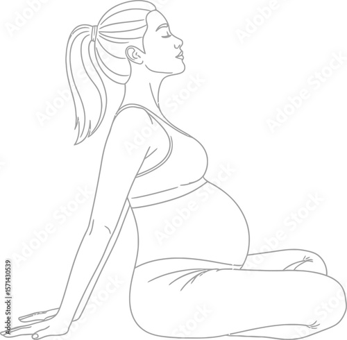Pregnant woman doing yoga line art vector illustration meditation pose health