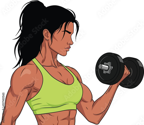 Woman fitness workout dumbbell exercise gym strong bodybuilder muscle training