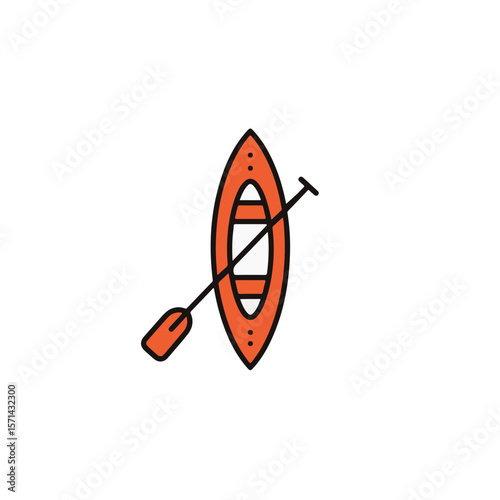 Orange kayak illustration with paddle.