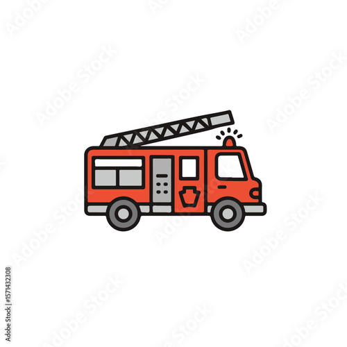 A red fire truck with a ladder, ready for action. 