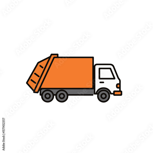 Orange Garbage Truck in Action.