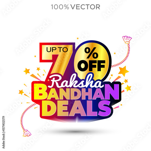 Indian festival Rakhi with 70% Off raksha bandhan deals 3d logo unit. Offers, discounts, and Sales promotion ads concept.
