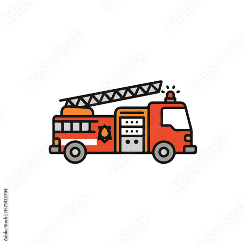An illustrative representation of a fire truck featuring a ladder and siren.