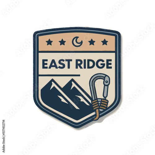 Colorful patch with a climbing hook icon, symbolizing adventure and an east ridge.