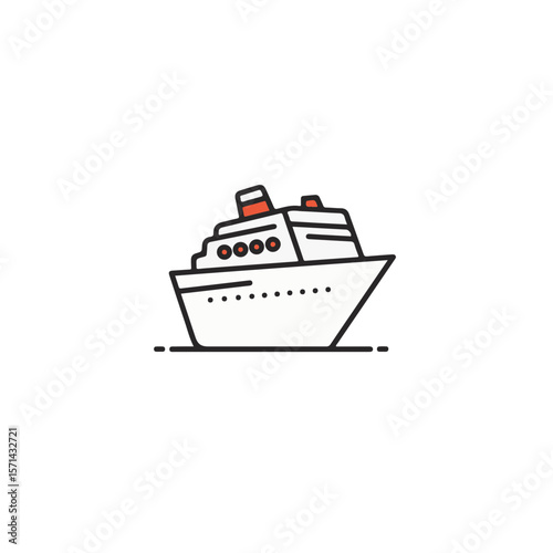 An illustrative drawing of a cruise ship on the ocean. 