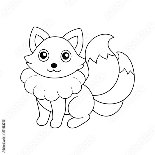Adorable arctic fox with a fluffy tail curled around it