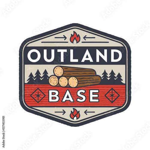 A circular, colorful emblem for an outland base, featuring a firewood stack icon.