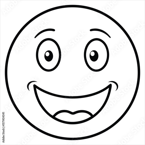 Vector art of a happy cartoon face smiles cheerfully with wide eyes. Perfect for use in children's content, educational materials, emoticon or sticker packs, mobile apps, playful branding