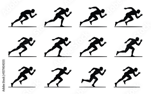 Runner silhouette sequence in sprinting motion

