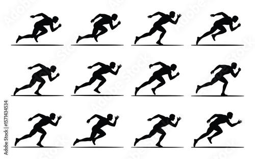 Sprint motion vector set with black silhouettes

