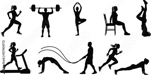 Fitness workout silhouette vector illustration exercise training gym sport