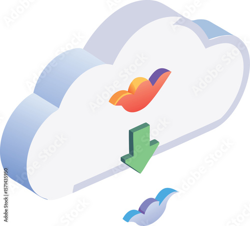 A realistic, detailed cloud icon with a downward pointing arrow, symbolizing cloud download.