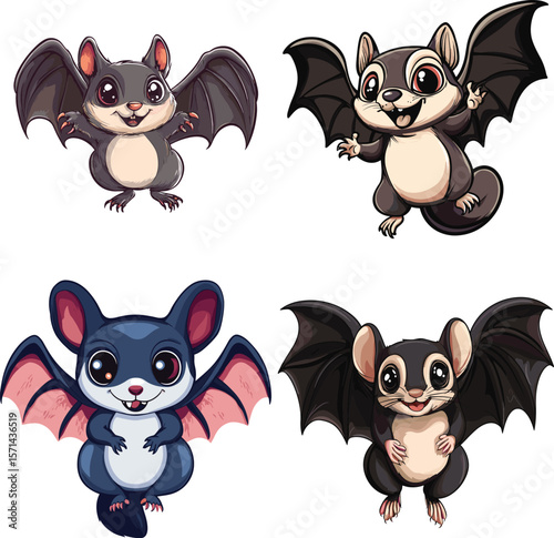 Cute Flying squirrel dracula vampire vector style on white background