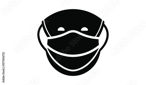 Simple black and white icon of a face wearing a protective medical mask