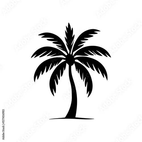 Black Silhouette of Tropical Palm Tree – Isolated Vector Illustration
