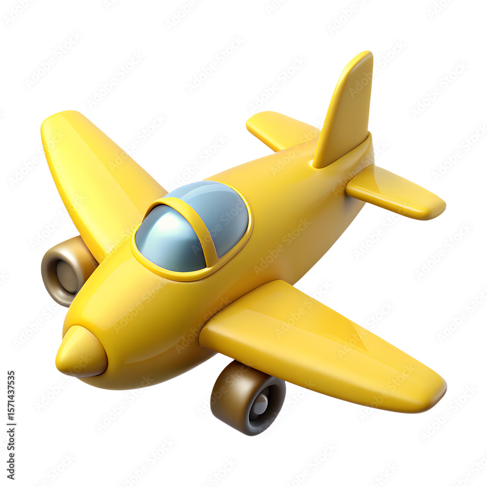 Fototapeta premium yellow plane 3d rendering isolated on transparent background. Cartoon plastic style 